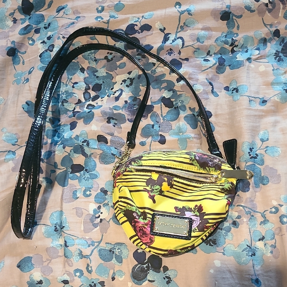 Betsey Johnson Lime Floral Striped Crossbody Bag